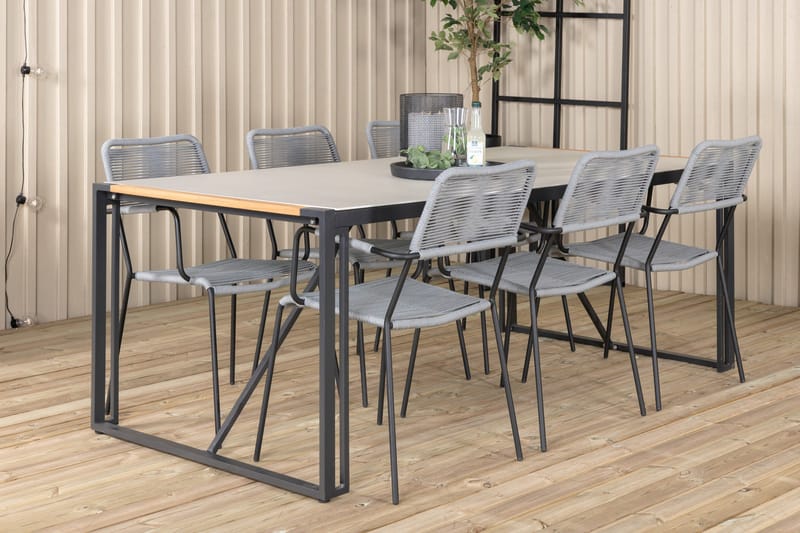 Texas Matgrupp Utomhus 200cm + 6 Lindos Karmstolar - Vit - Utemöbler - Utegrupp - Matgrupper utomhus
