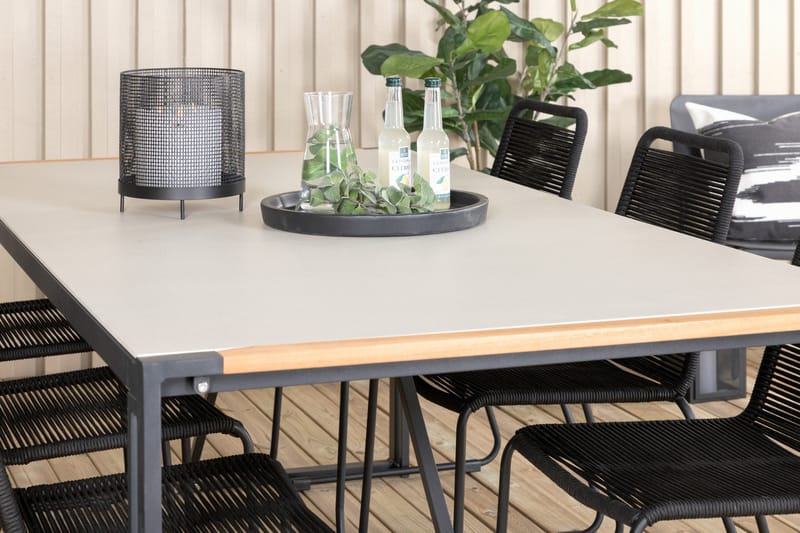 Texas Matgrupp Utomhus 200cm + 6 Lindos Stapelbara Matstolar - Svart - Utemöbler - Utegrupp - Matgrupper utomhus