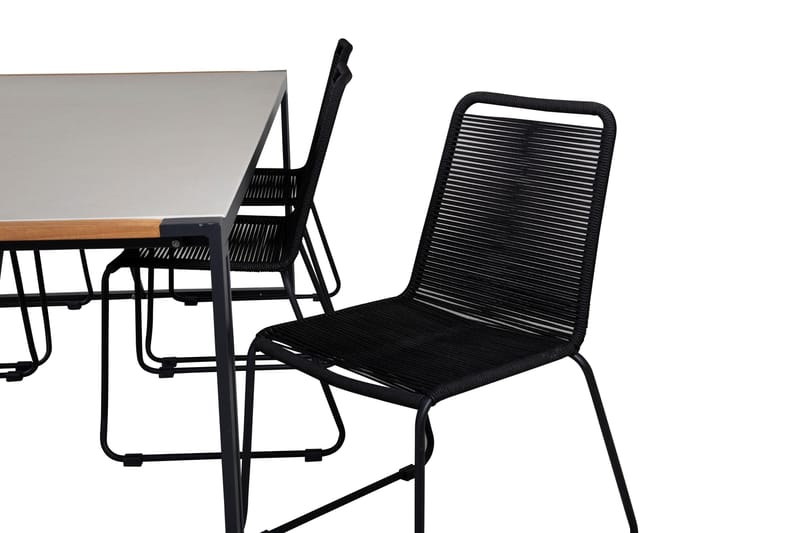 Texas Matgrupp Utomhus 200cm + 6 Lindos Stapelbara Matstolar - Svart - Utemöbler - Utegrupp - Matgrupper utomhus