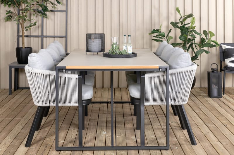 Texas Matgrupp Utomhus 200cm + 6 Virya Matstolar - Svart/Grå - Utemöbler - Utegrupp - Matgrupper utomhus