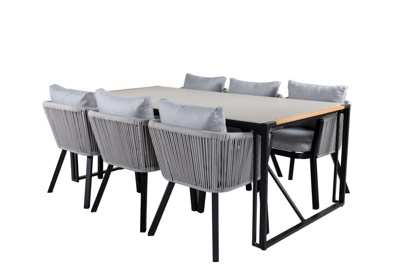 Texas Matgrupp Utomhus 200cm + 6 Virya Matstolar - Svart/Grå - Utemöbler - Utegrupp - Matgrupper utomhus