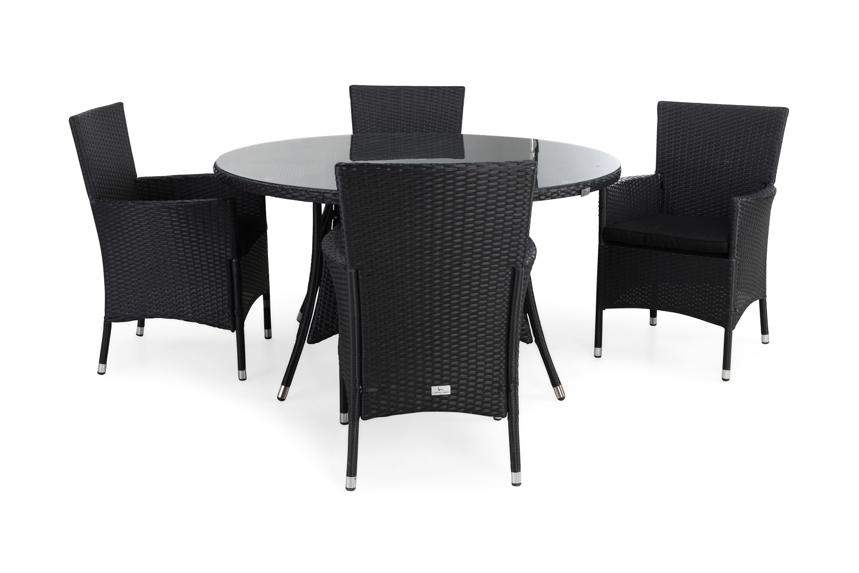 thor bord 140 + 4 fåtöljer lyx svart + dyna svart -