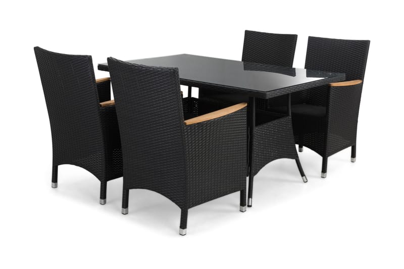 THOR Bord 140 + 4 Fåtöljer Lyx Svart/Teak - Utemöbler - Utegrupp - Matgrupper utomhus