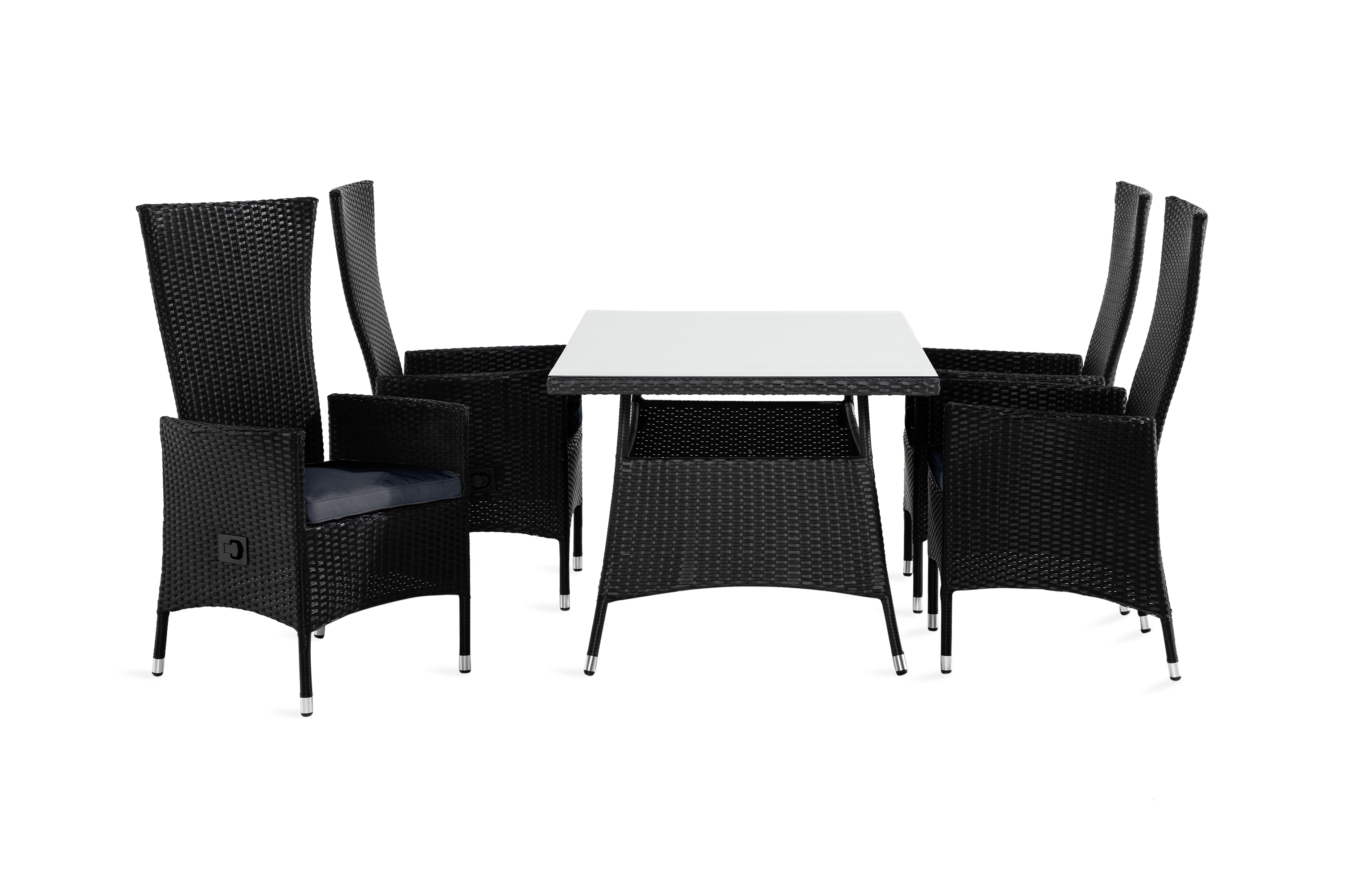 thor bord 140 + 4 jennie fåtölj ställbar svart + dyna grå -