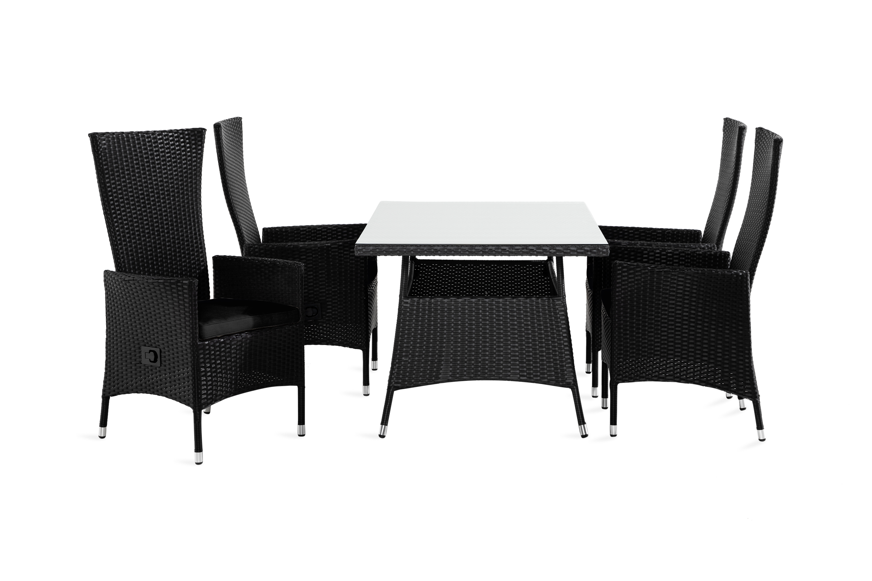 thor bord 140 + 4 jennie fåtölj ställbar svart + dyna svart -