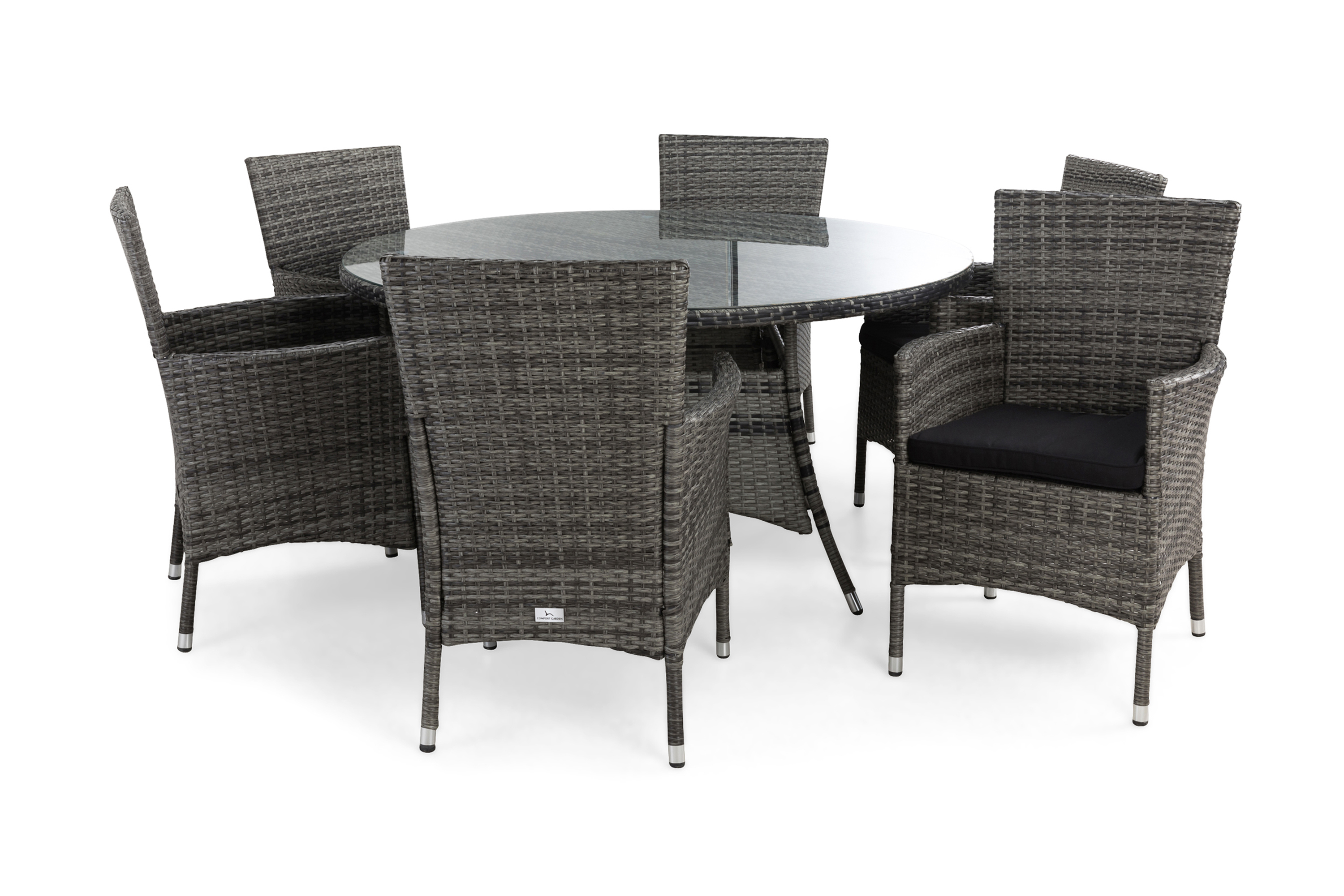 thor bord 140 + 6 fåtöljer lyx grå + dyna svart -