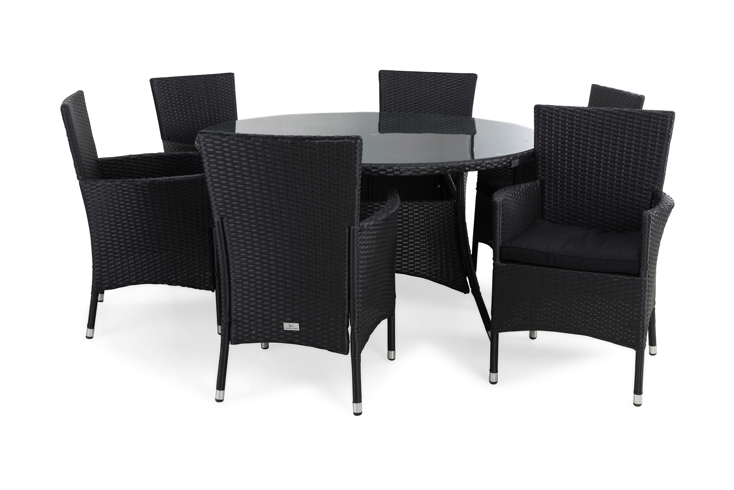 thor bord 140 + 6 fåtöljer lyx svart + dyna svart -