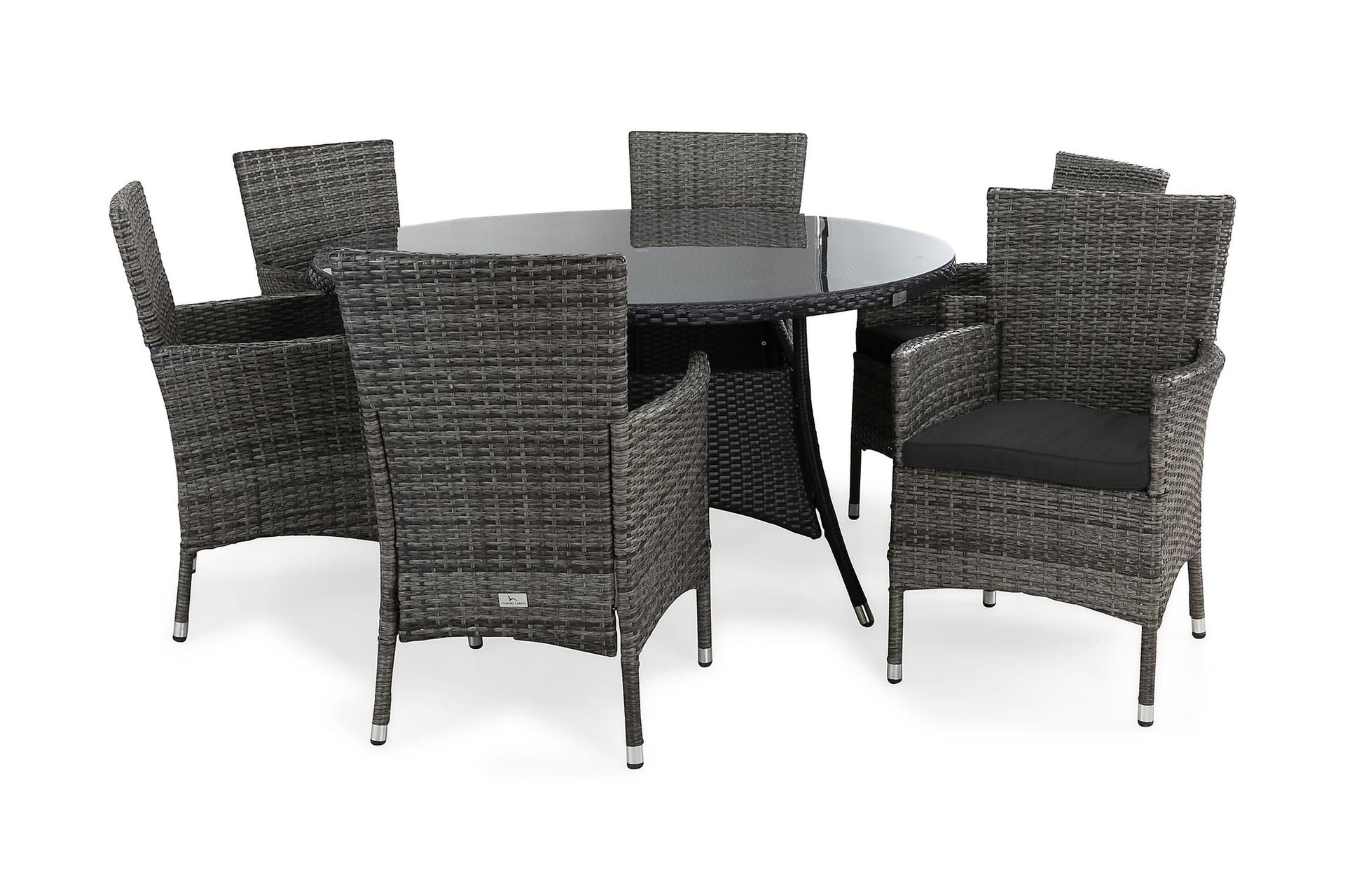 thor bord 140 grå + 6 fåtöljer lyx svart + dyna grå -