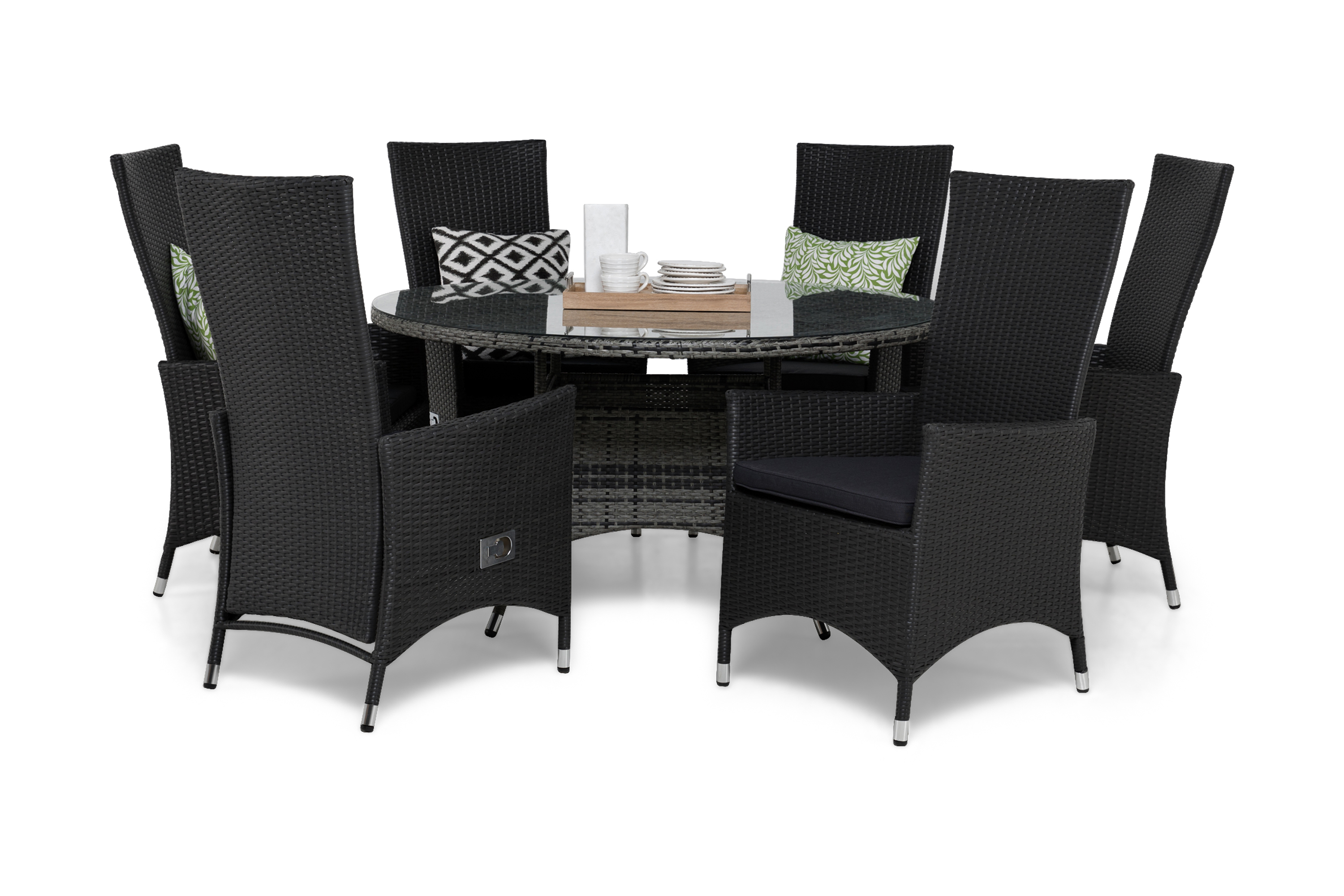 thor bord 140 grå + 6 jennie fåtölj svart + dyna grå -