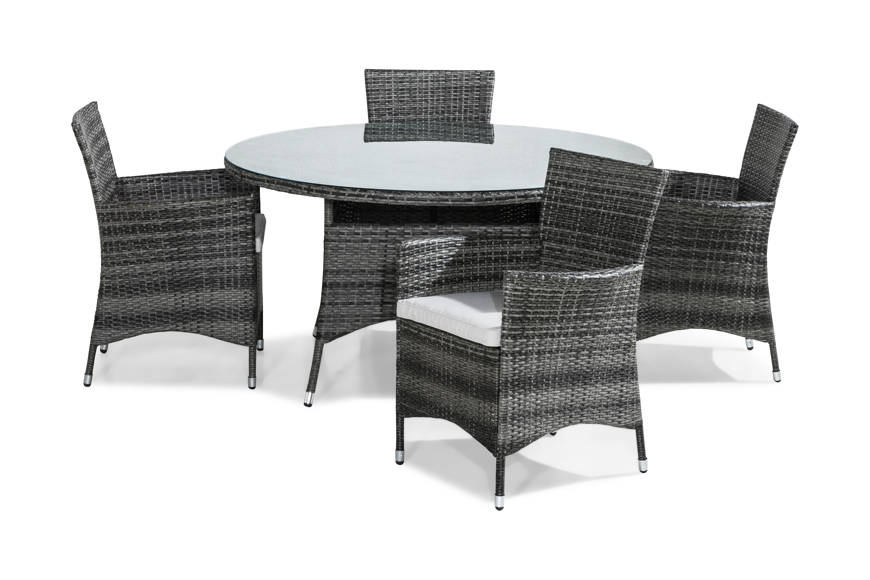 thor bord 140 rund grå + 4 thor fåtölj grå m dyna grå -