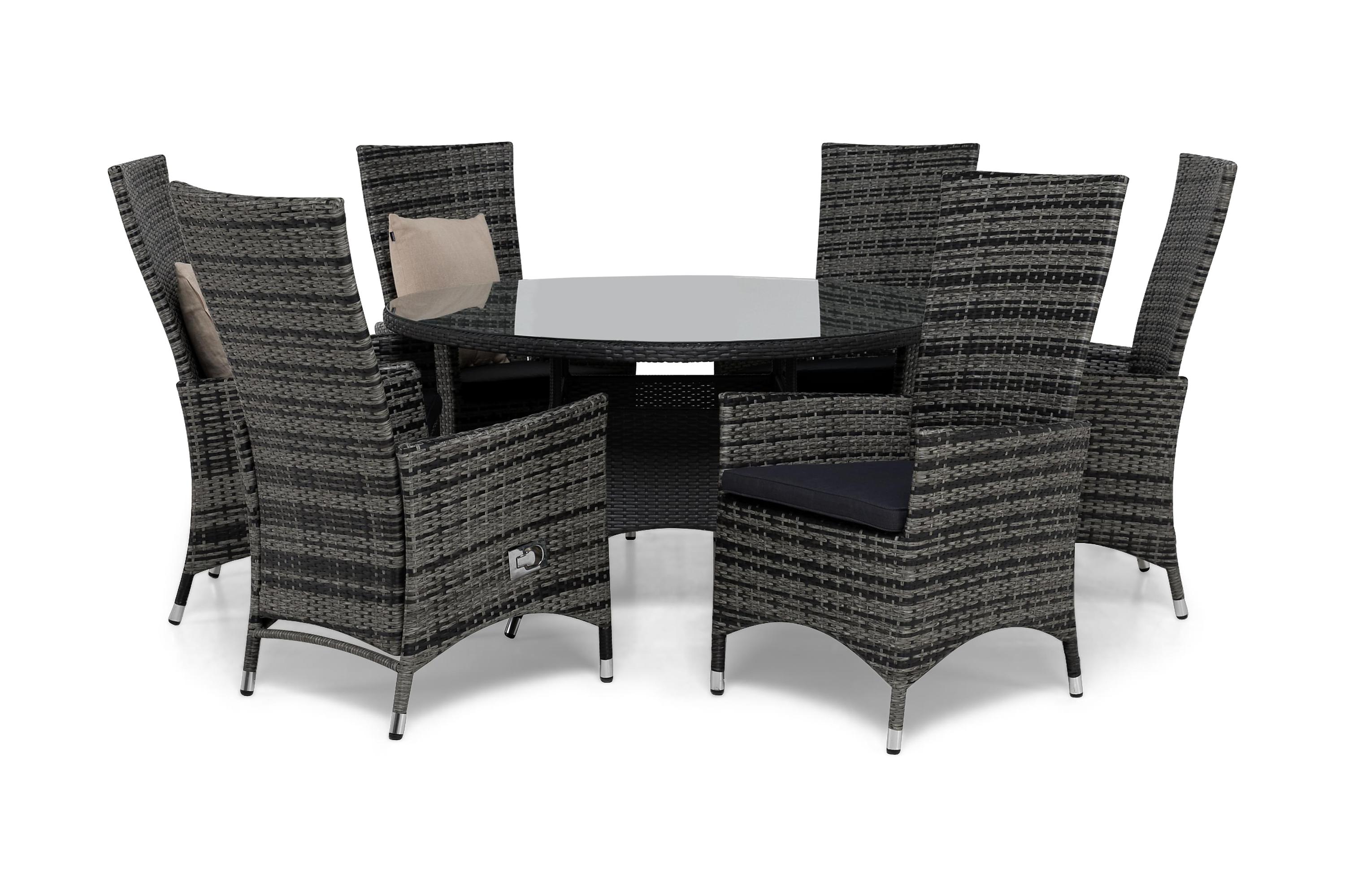 thor bord 140 svart + 6 jennie fåtölj grå + dyna grå -