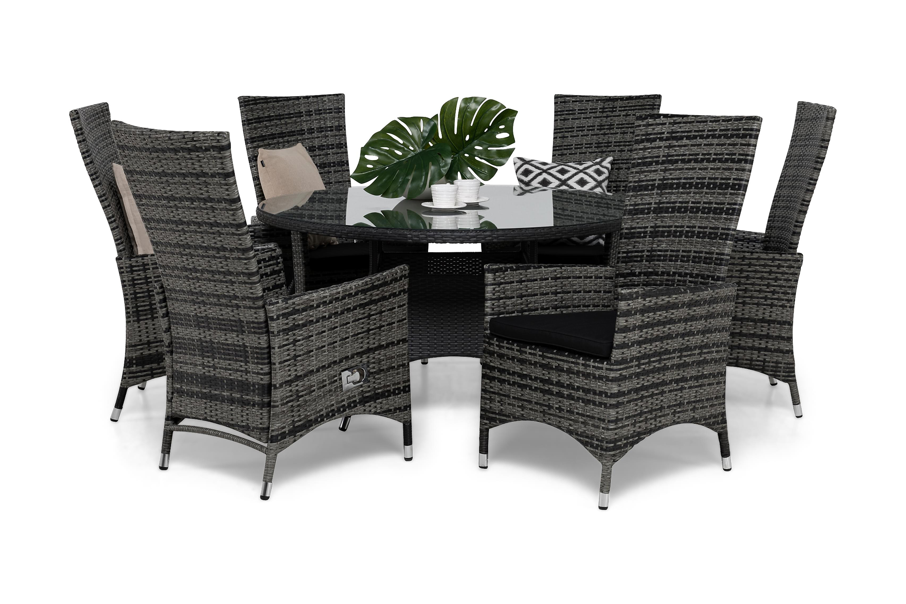 thor bord 140 svart + 6 jennie fåtölj grå + dyna svart -