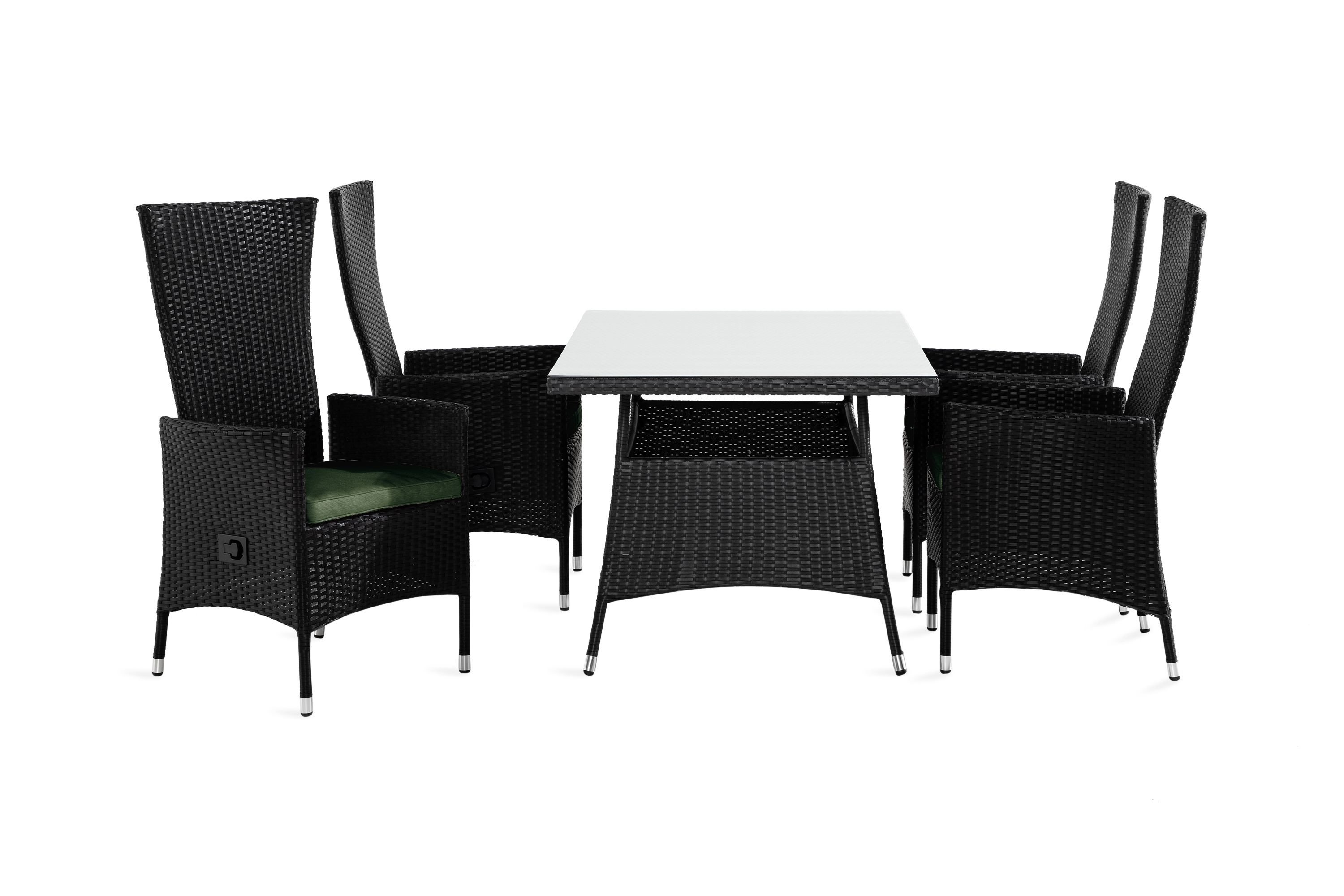 thor bord 140x90 svart + 4 jenny fåtölj m dyna grön -