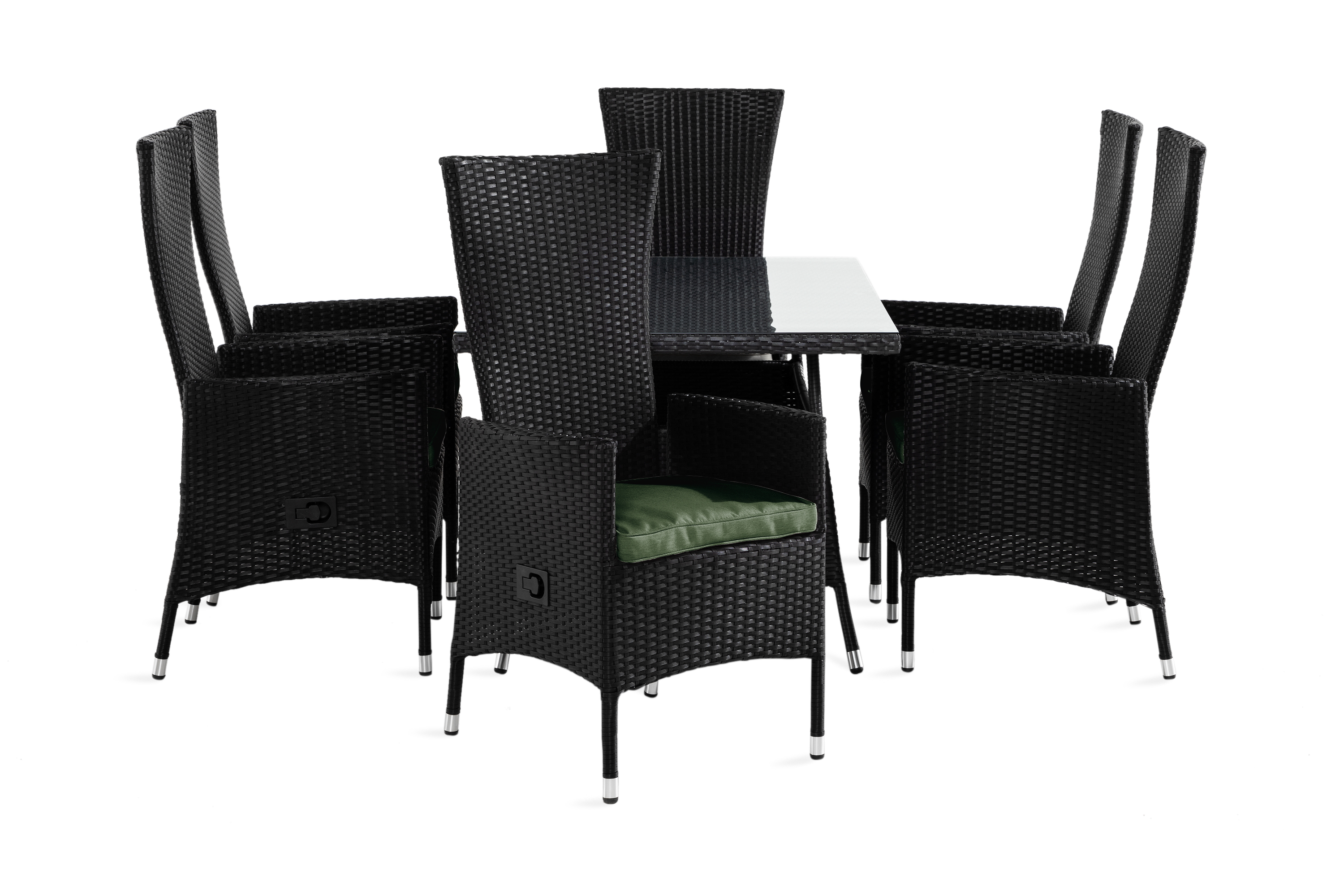 thor bord 140x90 svart + 6 jenny fåtölj m dyna grön -