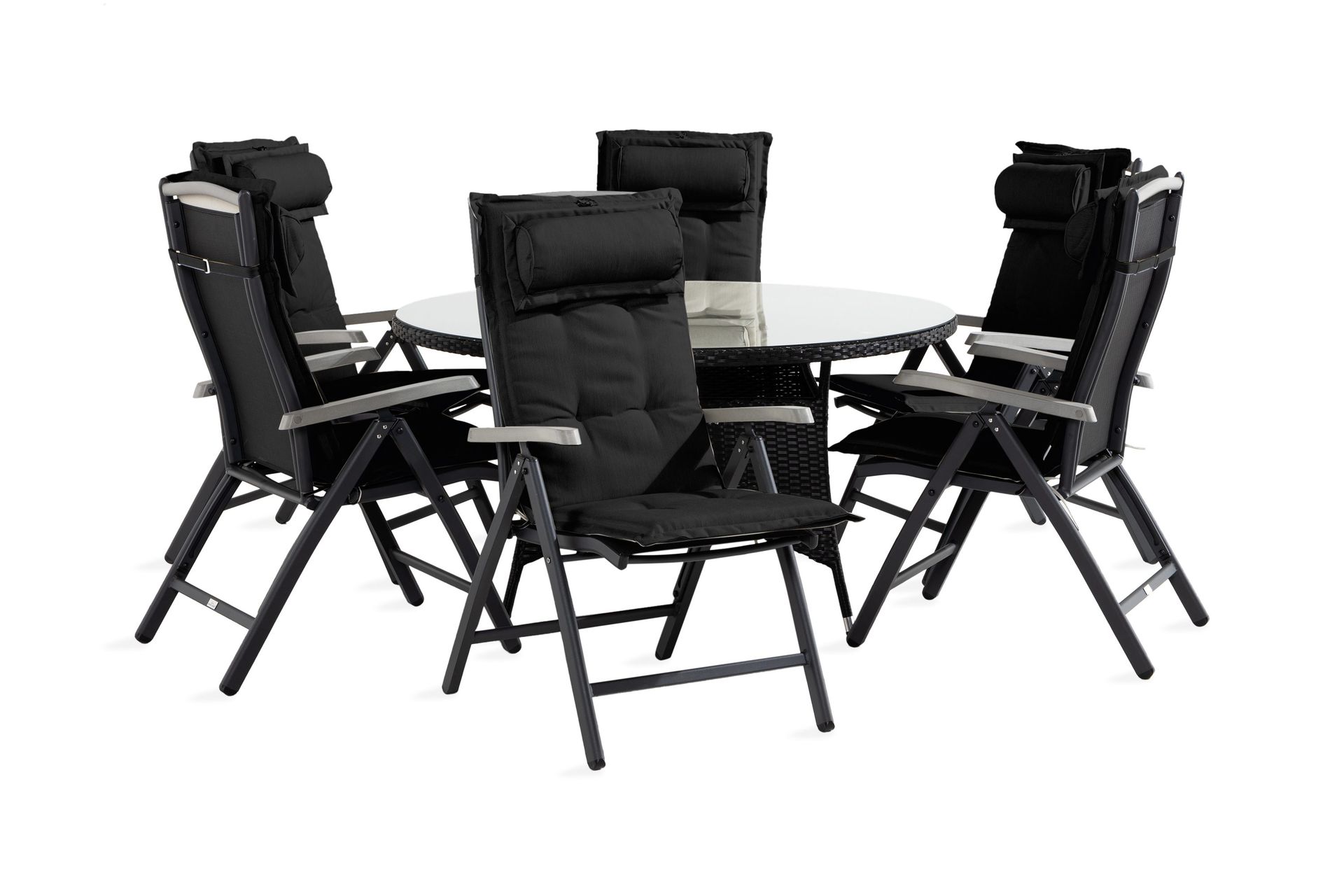 thor matgrupp 140 rund + 6 monaco positionsstol m dyna - svart/grå