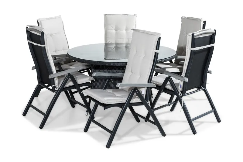 Thor Matgrupp 140 Rund + 6 Monaco Positionsstol m Dyna, Svart/Grå/Vit