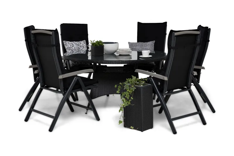 Thor Matgrupp 140 Rund + 6 Monaco Positionsstol m Dyna, Svart/Grå