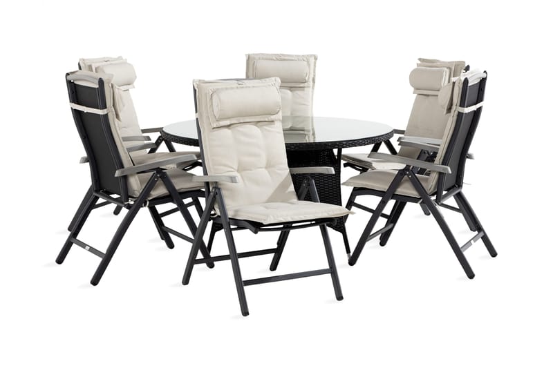 Thor Matgrupp 140 Rund + 6 Monaco Positionsstol m Dyna, Svart/Grå/Offwhite
