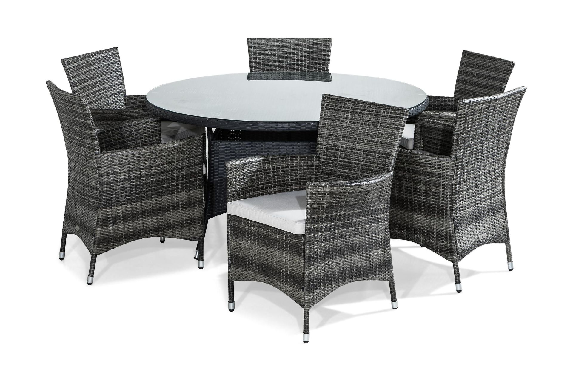 thor matgrupp 140 rund + 6 thor fåtölj m dyna - svart/grå