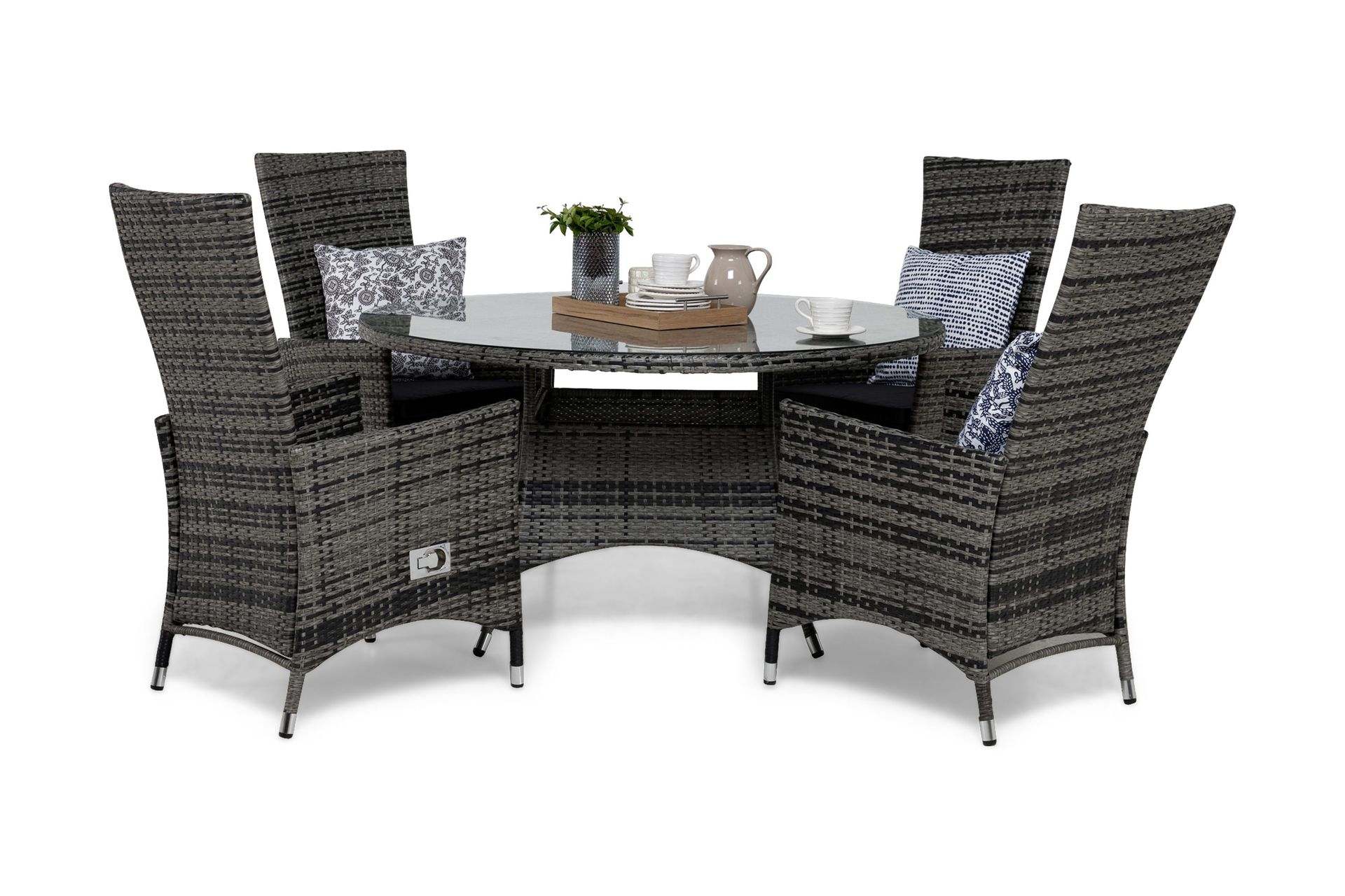 thor matgrupp ø140 + 4 jenny ställbar fåtölj m dyna - grå