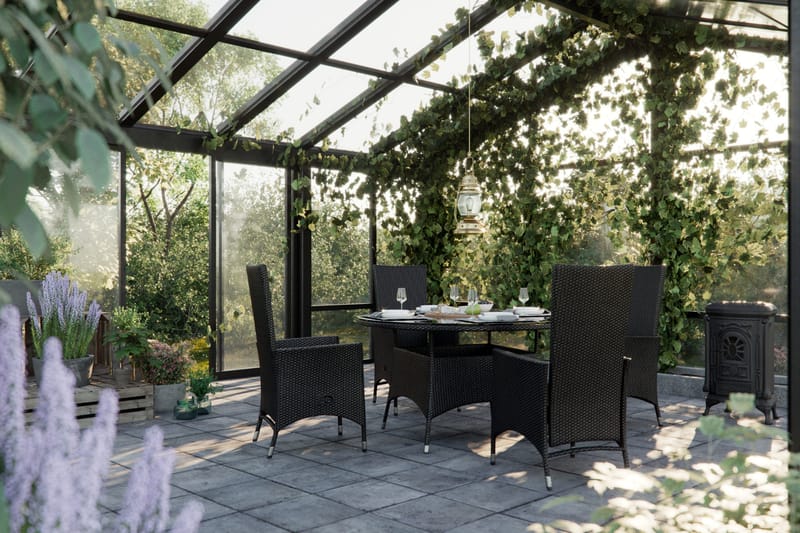 Thor Matgrupp Ø140 + 4 Jenny Ställbar Fåtölj m Dyna - Svart - Utemöbler - Utegrupp - Matgrupper utomhus