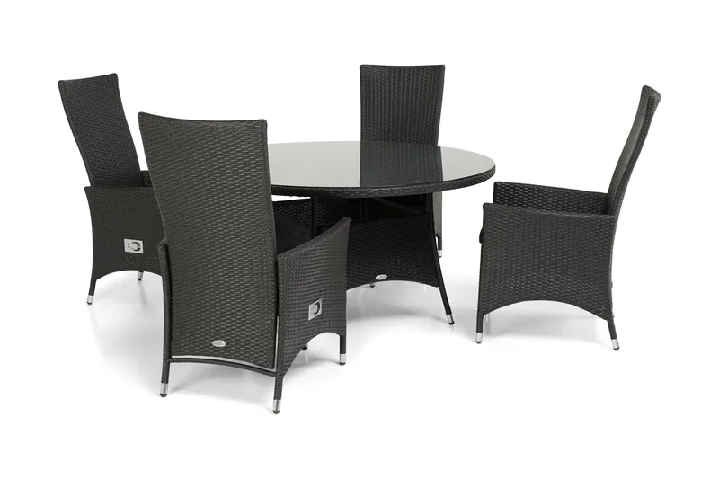 Thor Matgrupp Ø140 + 4 Jenny Ställbar Fåtölj - Svart - Utemöbler - Utegrupp - Matgrupper utomhus