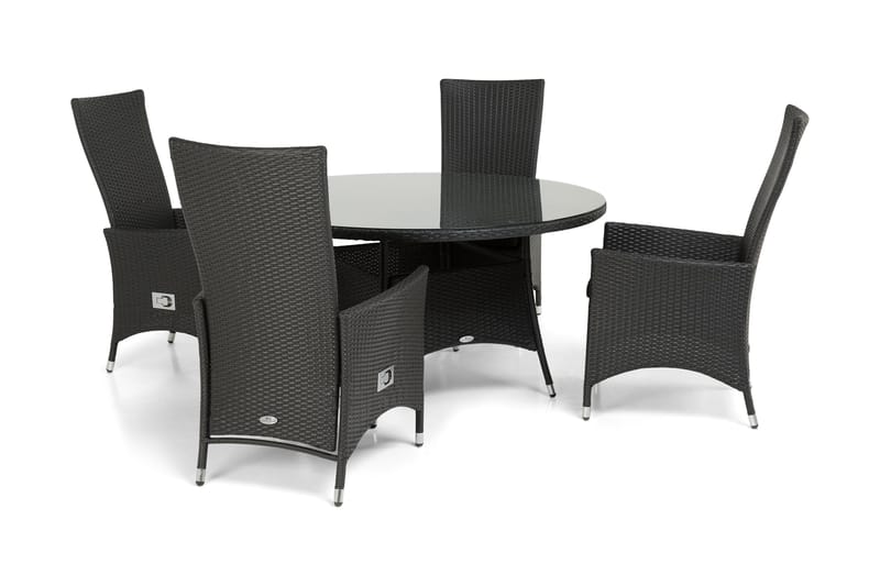 Thor Matgrupp Ø140 + 4 Jenny Ställbar Fåtölj - Svart - Utemöbler - Utegrupp - Matgrupper utomhus