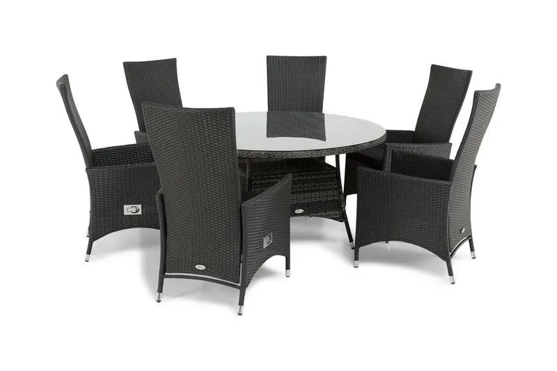 Thor Matgrupp Ø140 + 6 Jenny Ställbar Fåtölj - Grå/Svart - Utemöbler - Utegrupp - Matgrupper utomhus