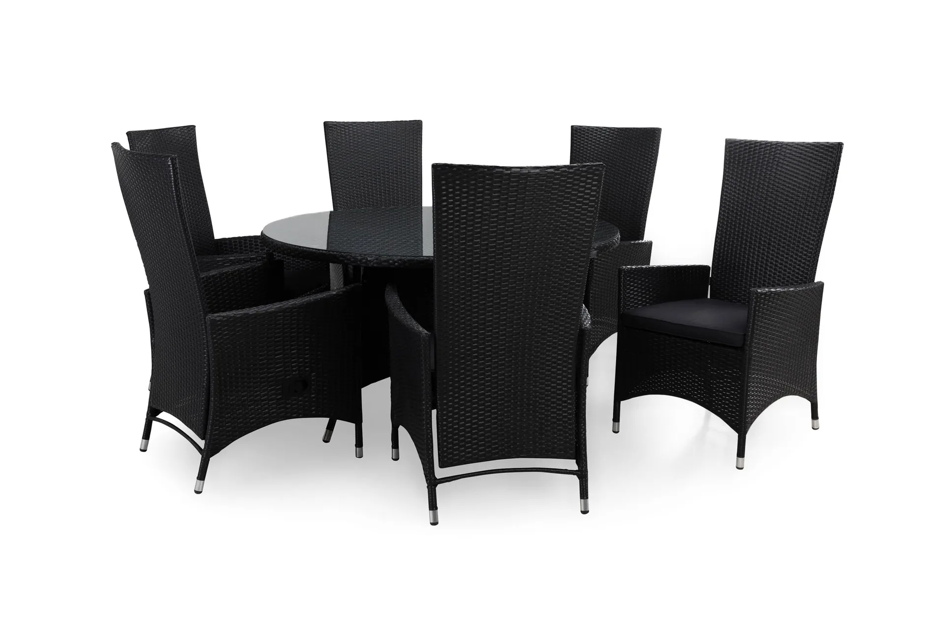 thor matgrupp ø140 + 6 jenny ställbar fåtölj m dyna - svart/svart/grå