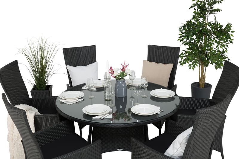 Thor Matgrupp Ø140 + 6 Jenny Ställbar Fåtölj - Svart - Utemöbler - Utegrupp - Matgrupper utomhus