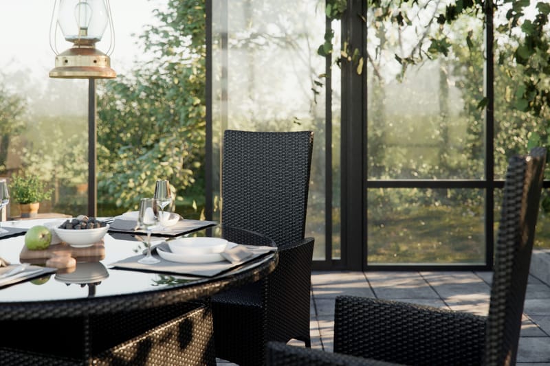 Thor Matgrupp Ø140 + 6 Jenny Ställbar Fåtölj - Svart - Utemöbler - Utegrupp - Matgrupper utomhus