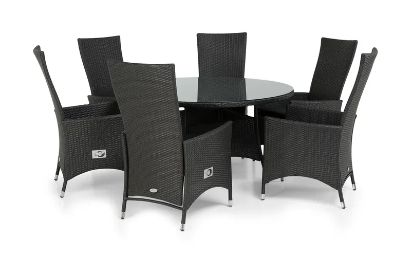 Thor Matgrupp Ø140 + 6 Jenny Ställbar Fåtölj - Svart - Utemöbler - Utegrupp - Matgrupper utomhus