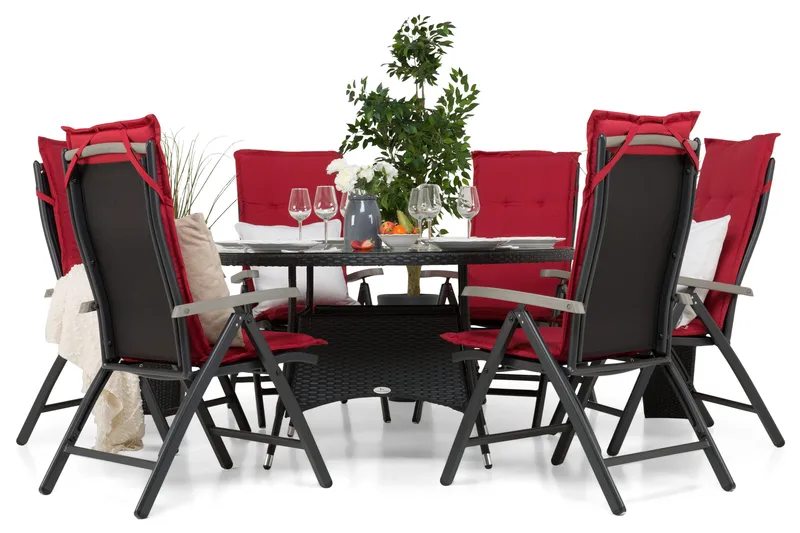 Thor Matgrupp Ø140 + 6 Monaco Lyx Positionsstol - Svart/Svart - Utemöbler - Utegrupp - Matgrupper utomhus