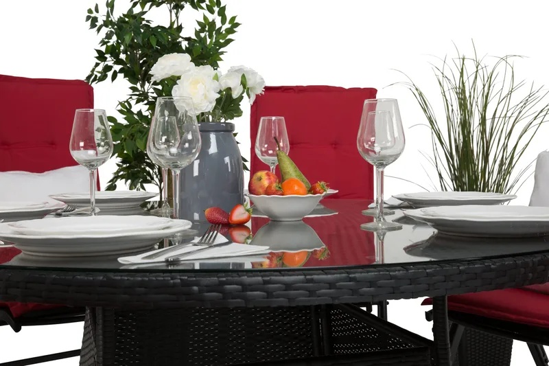 Thor Matgrupp Ø140 + 6 Monaco Lyx Positionsstol - Svart/Svart - Utemöbler - Utegrupp - Matgrupper utomhus