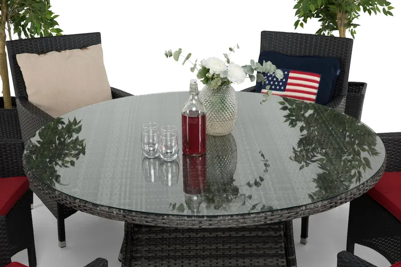 Thor Matgrupp Ø140 + 6 Thor Fåtölj - Grå/Svart - Utemöbler - Utegrupp - Matgrupper utomhus