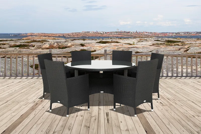 Thor Matgrupp Ø140 + 6 Thor Fåtölj - Svart - Utemöbler - Utegrupp - Matgrupper utomhus