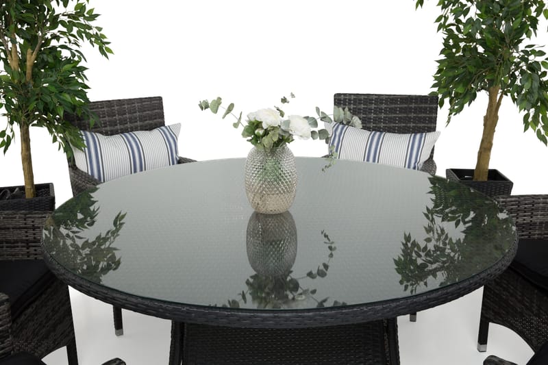 Thor Matgrupp Ø140 + 6 Thor Fåtölj - Svart/Grå - Utemöbler - Utegrupp - Matgrupper utomhus