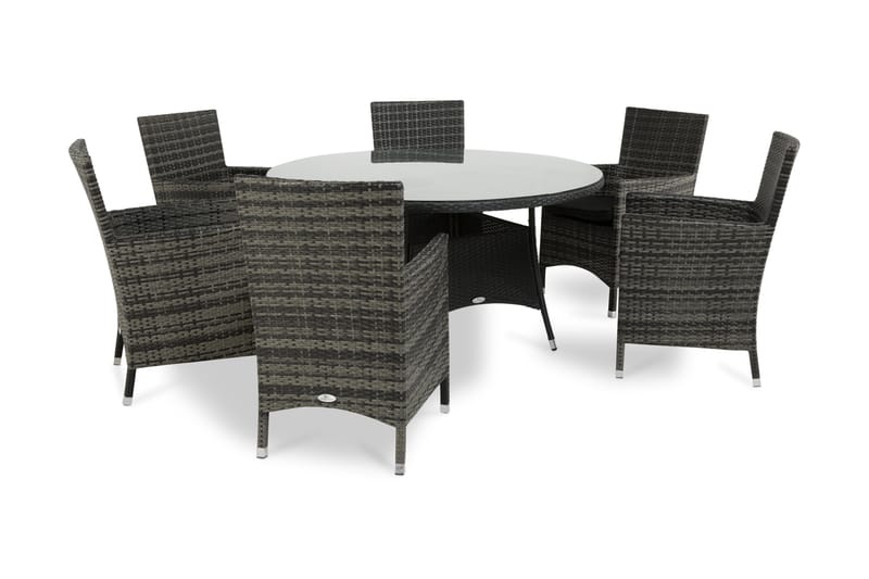 Thor Matgrupp Ø140 + 6 Thor Fåtölj - Svart/Grå - Utemöbler - Utegrupp - Matgrupper utomhus