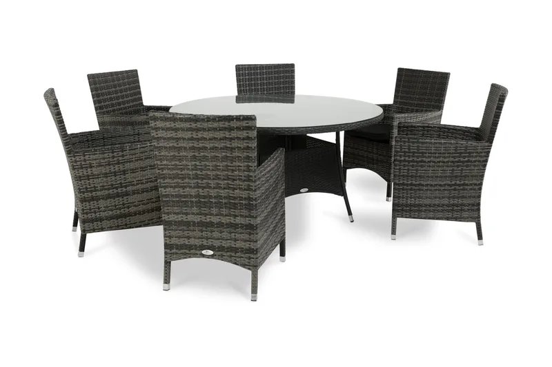 Thor Matgrupp Ø140 + 6 Thor Fåtölj - Svart/Grå - Utemöbler - Utegrupp - Matgrupper utomhus