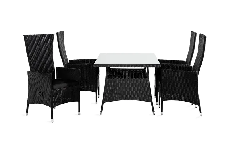 Thor Matgrupp Utomhus 140 + 4 Jenny Ställbar Fåtölj m Dyna - Svart/Svart/Svart - Utemöbler - Utegrupp - Matgrupper utomhus