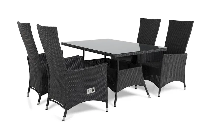 Thor Matgrupp Utomhus 140 + 4 Jenny Ställbar Fåtölj - Svart/Svart - Utemöbler - Utegrupp - Matgrupper utomhus