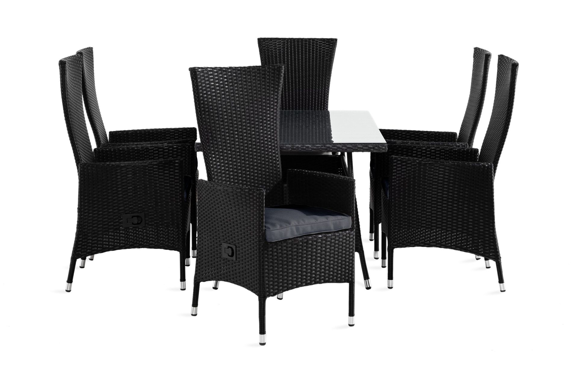 thor matgrupp utomhus 140 + 6 jenny ställbar fåtölj m dyna - svart/svart/grå