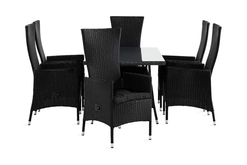 Thor Matgrupp Utomhus 140 + 6 Jenny Ställbar Fåtölj m Dyna - Svart/Svart/Svart - Utemöbler - Utegrupp - Matgrupper utomhus