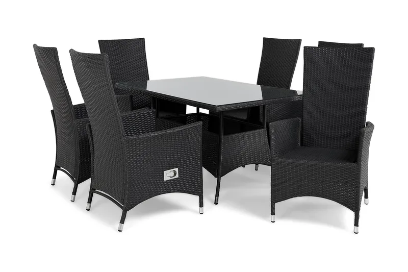 Thor Matgrupp Utomhus 140 + 6 Jenny Ställbar Fåtölj - Svart/Svart - Utemöbler - Utegrupp - Matgrupper utomhus