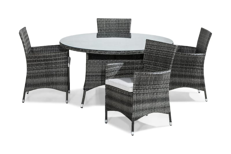 Thor Matgrupp Utomhus 140 Rund + 4 Thor Fåtölj m Dyna - Grå - Utemöbler - Utegrupp - Matgrupper utomhus