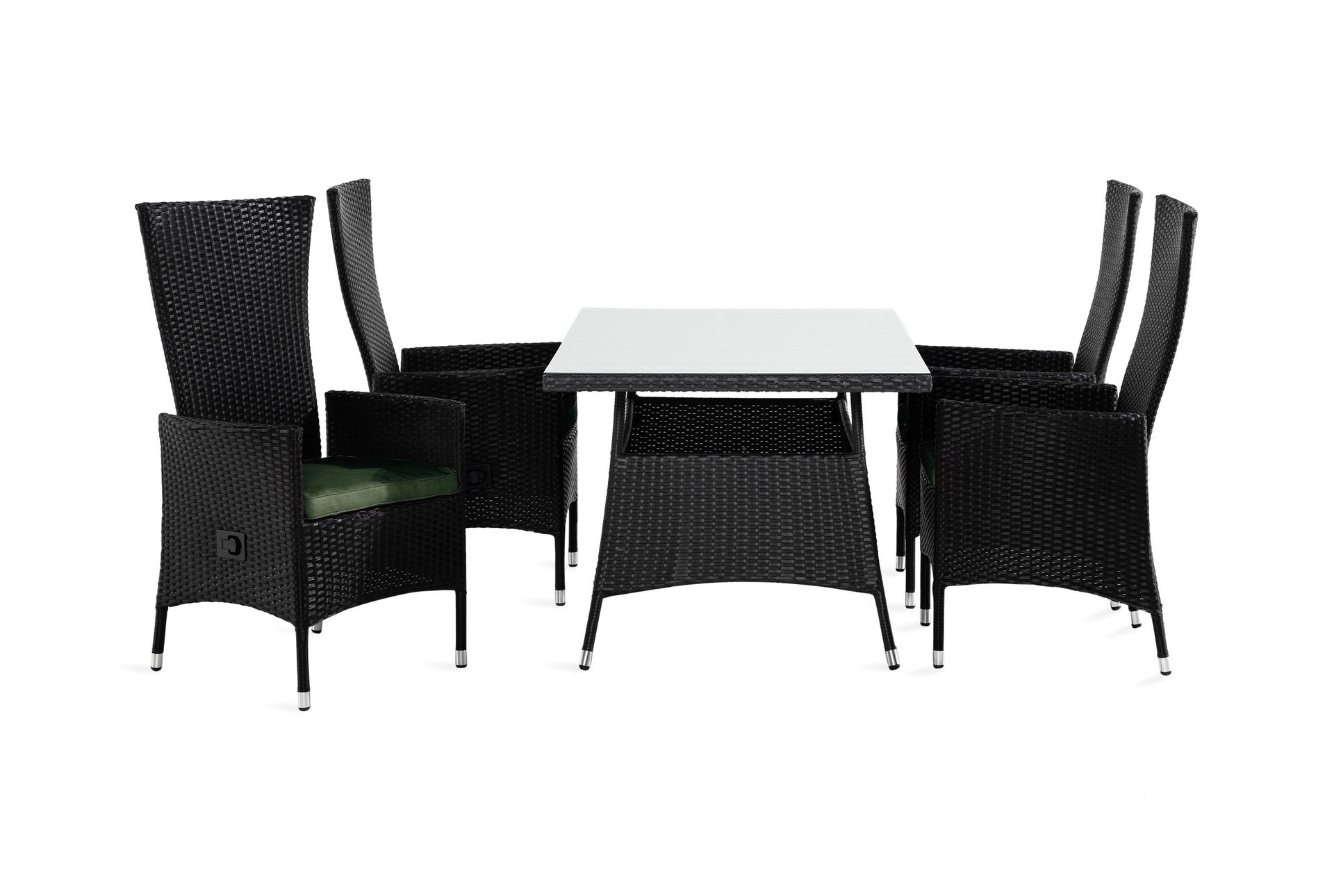Thor Matgrupp Utomhus 140x90 + 4 Jenny F&aring;t&ouml;lj St&auml;llbar m Dyna - Svart/Gr&ouml;n
