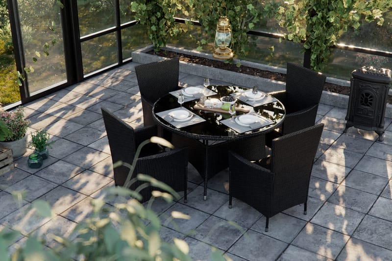 Thor Matgrupp Utomhus 140x90 + 4 Thor Fåtölj m Dyna - Svart/Grå - Utemöbler - Utegrupp - Matgrupper utomhus