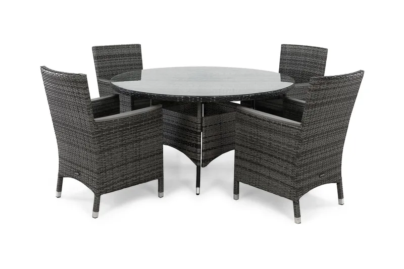 Thor Matgrupp Utomhus Ø140 + 4 Fåtölj Lyx m Armstöd - Grå/Aintwood - Utemöbler - Utegrupp - Matgrupper utomhus