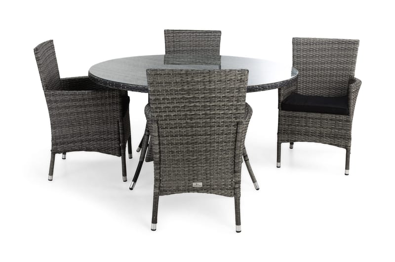Thor Matgrupp Utomhus Ø140 + 4 Thor Fåtölj m Dyna - Grå/Grå/Svart - Utemöbler - Utegrupp - Matgrupper utomhus