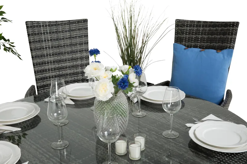 Thor Matgrupp Utomhus Ø140 + 6 Jenny Ställbar Fåtölj - Grå - Utemöbler - Utegrupp - Matgrupper utomhus